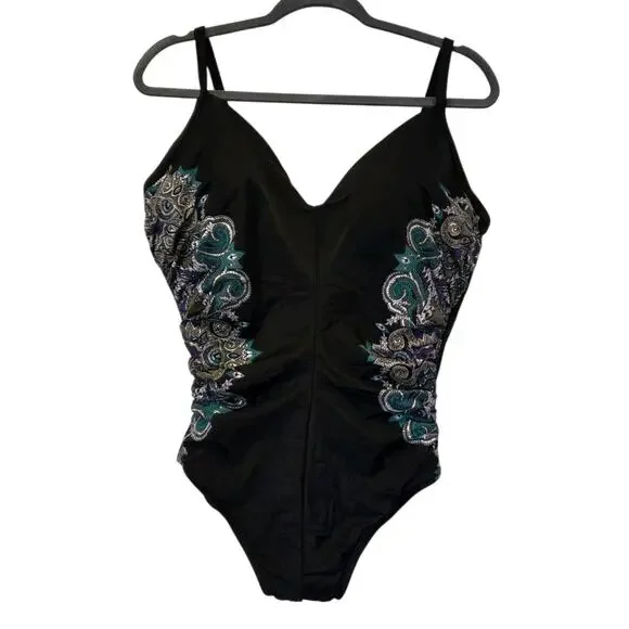 Miraclesuit Precioso Temptation DD Cup One-piece Swimsuit, Black Multicolor 14 - Picture 2 of 13